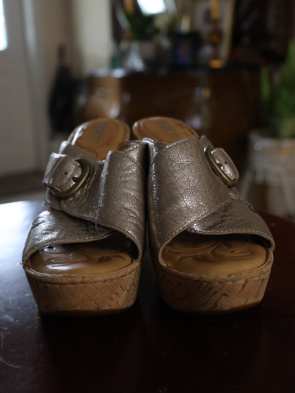 Børn Metallic Leather Cork Wedge Slide Sandals Size 6M